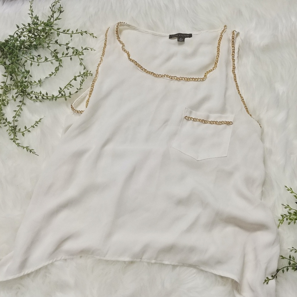 Gold Chain White High Low Tank